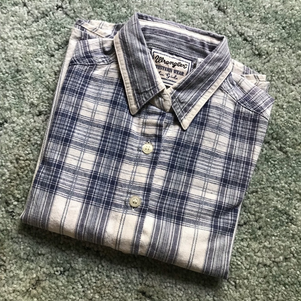 Wrangler Vintage Girl’s Shirt, Blue Cream Striped Shirt, Western Top, size 8